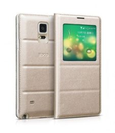   Hoco - Original series bőr ablakos Samsung Note4 könyv tok - arany