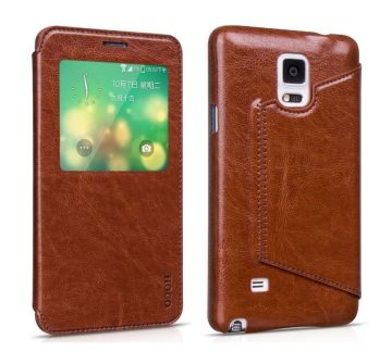 Hoco - Crystal series classic bőr magnetic sleep Samsung Note4 könyv tok - barna