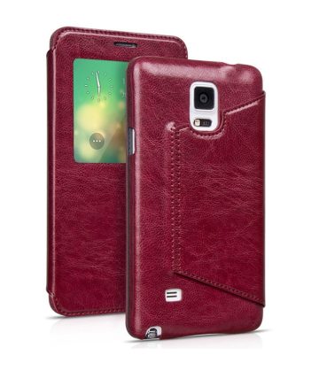 Hoco - Crystal series classic bőr magnetic sleep Samsung Note4 könyv tok - bor vörös
