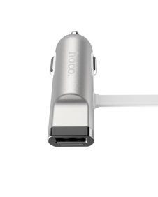   Hoco - UCL01 autós szivargyújtó töltő beépített micro USB (2,4A) - ezüst 