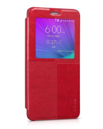 Hoco - Crystal series fashion bőr magnetic sleep Samsung Note4 könyv tok - piros