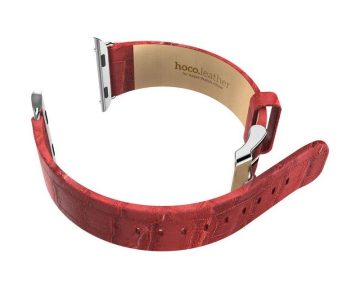 Hoco - Art series bambusz bőr óraszíj Apple Watch 42/44 mm - piros