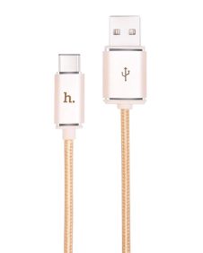   Hoco - UPT01 alu fej és fémszálas szövet 10 Gbit/s írás/olv. USB-C 3.1 adat/töltő kábel 120 cm - arany
