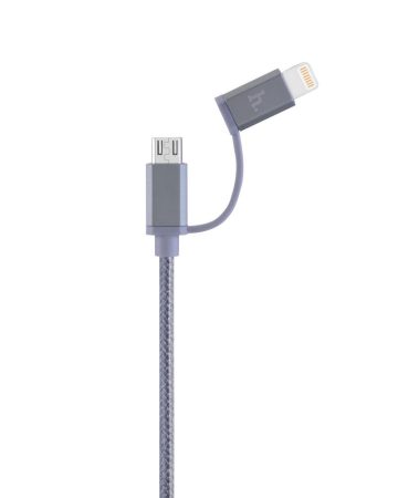 Hoco - UPF02 2in1 micro USB + MFI lightning fej adat/töltő kábel 120 cm - szürke
