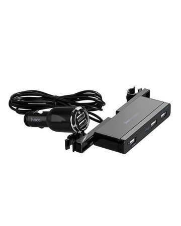 Hoco - UC501 autó fejtámlára rögzíthető szivargyújtó elosztó központ 3+2xUSB (8A) - fekete 