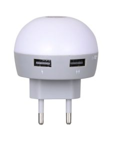   Hoco - H1 mini éjszakai lámpa töltőállomás 2xUSB (2,1A) (Európai csatlakozó) - fehér-ezüst 