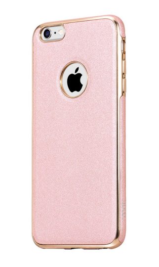 Hoco - Glint series bőrbetétes szilikon iPhone 6Plus/ 6SPlus védőtok fémhatású széllel - rozéarany