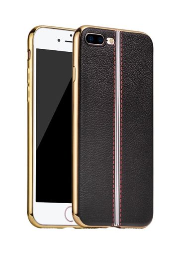 Hoco - Glint classic series bőrhatású TPU iPhone 7 Plus/iPhone 8 Plus tok fémhatású széllel - fekete