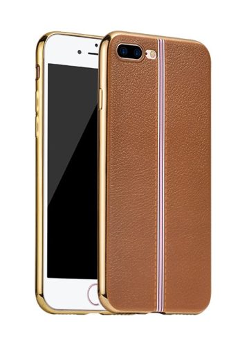 Hoco - Glint classic series bőrhatású TPU iPhone 7 Plus/iPhone 8 Plus tok fémhatású széllel - barna